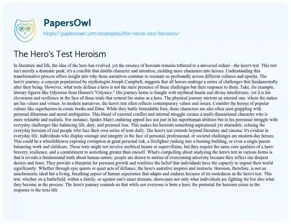 Essay on The Hero’s Test Heroism