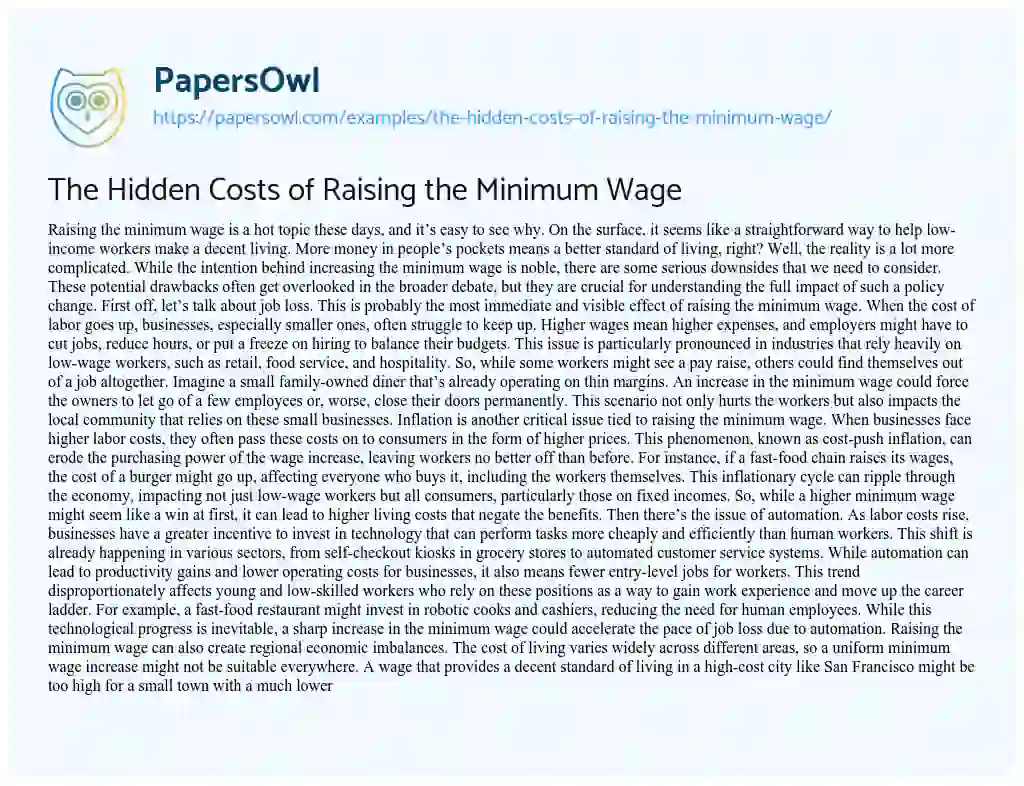Essay on The Hidden Costs of Raising the Minimum Wage