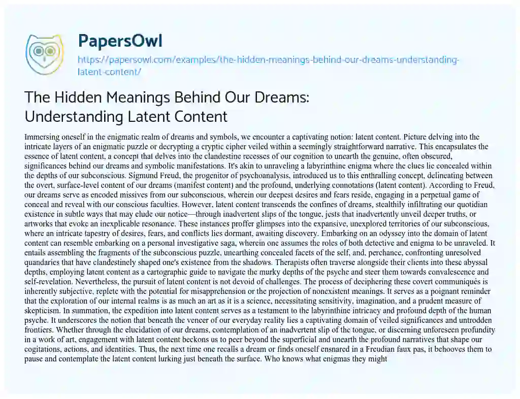 Essay on The Hidden Meanings Behind our Dreams: Understanding Latent Content