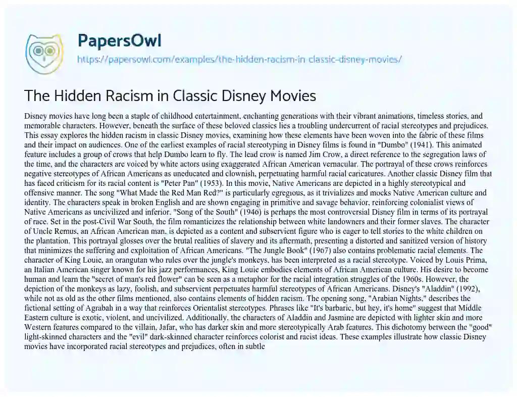 The Hidden Racism in Classic Disney Movies - Free Essay Example - 860 ...