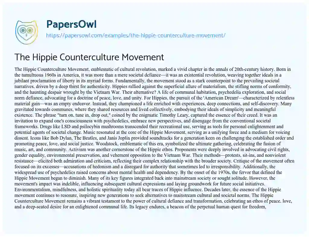 Essay on The Hippie Counterculture Movement