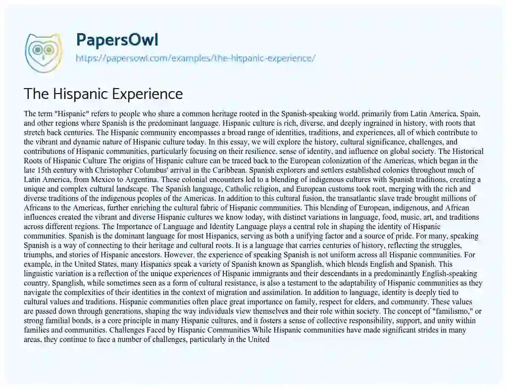 Essay on The Hispanic Experience