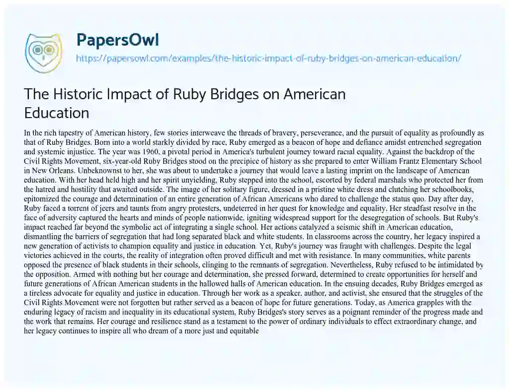 Essay on The Historic Impact of Ruby Bridges on American Education