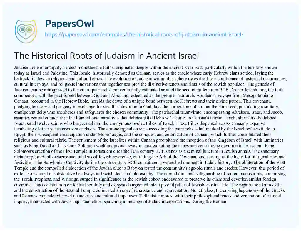 Essay on The Historical Roots of Judaism in Ancient Israel