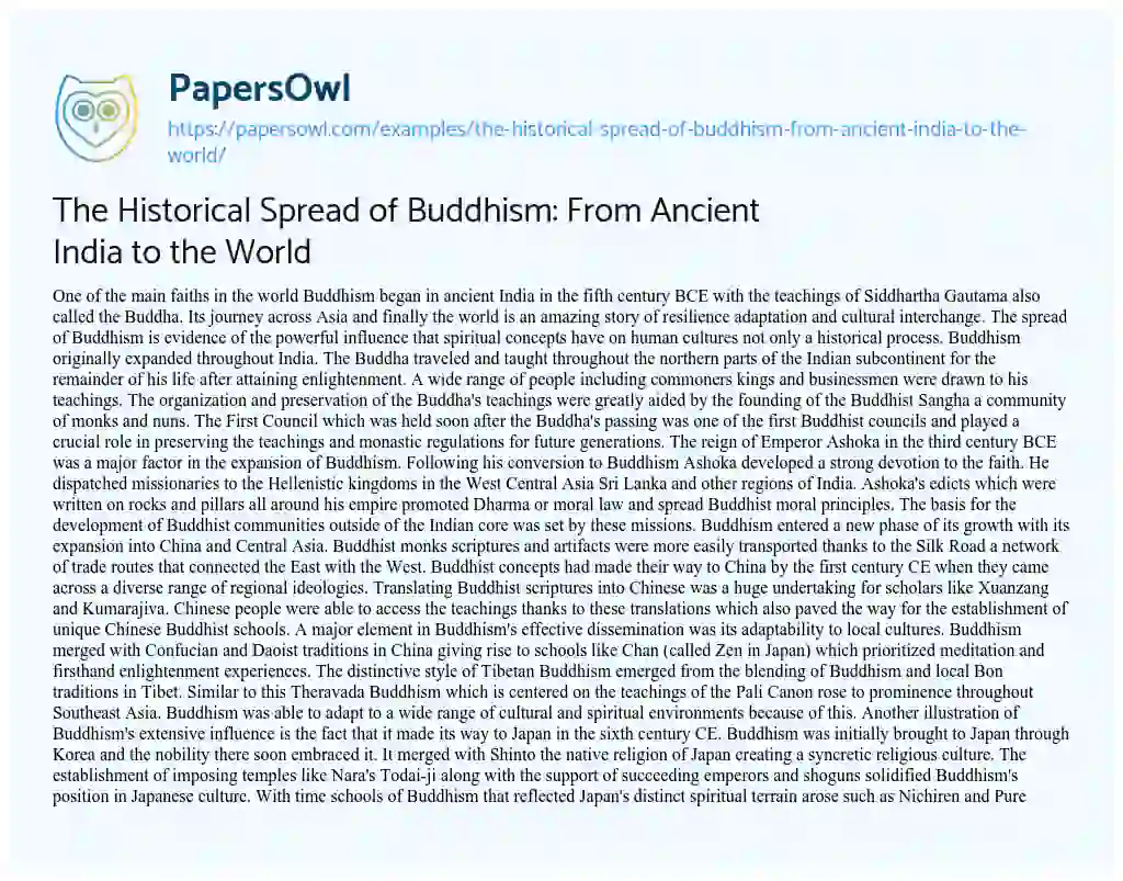 Essay on The Historical Spread of Buddhism: from Ancient India to the World