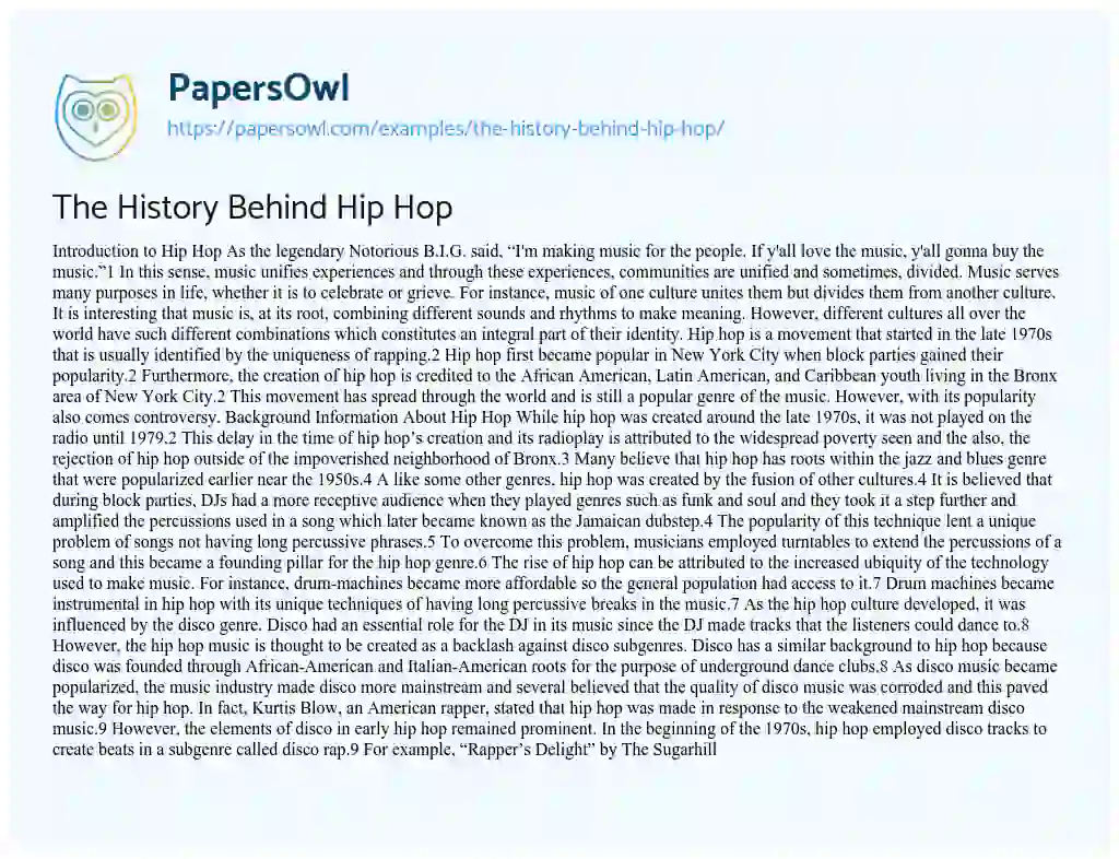 Essay on The History Behind Hip Hop