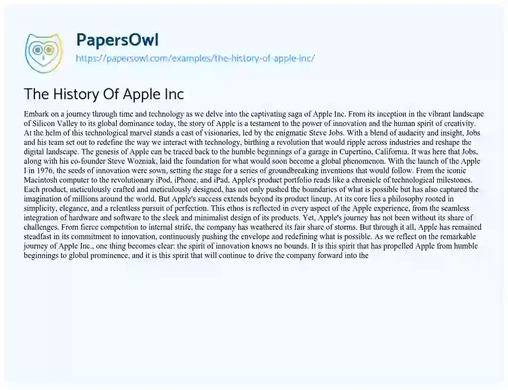 Essay on The History of Apple Inc