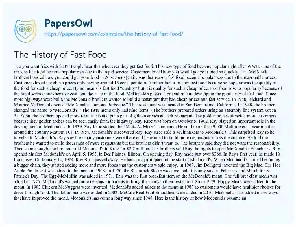 The History of Fast Food essay