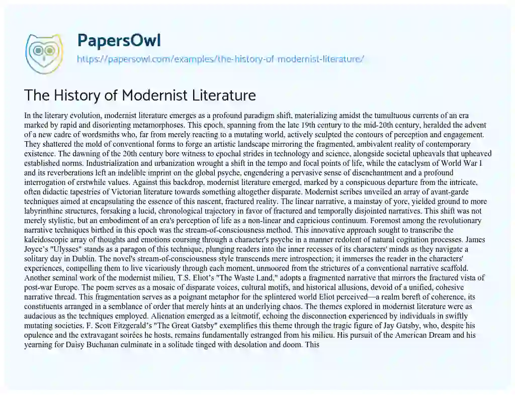 Essay on The History of Modernist Literature