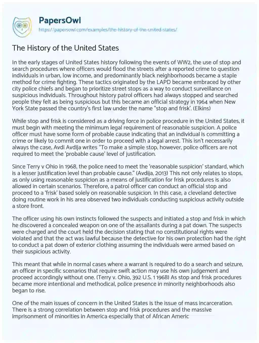 Essay on The History of the United States