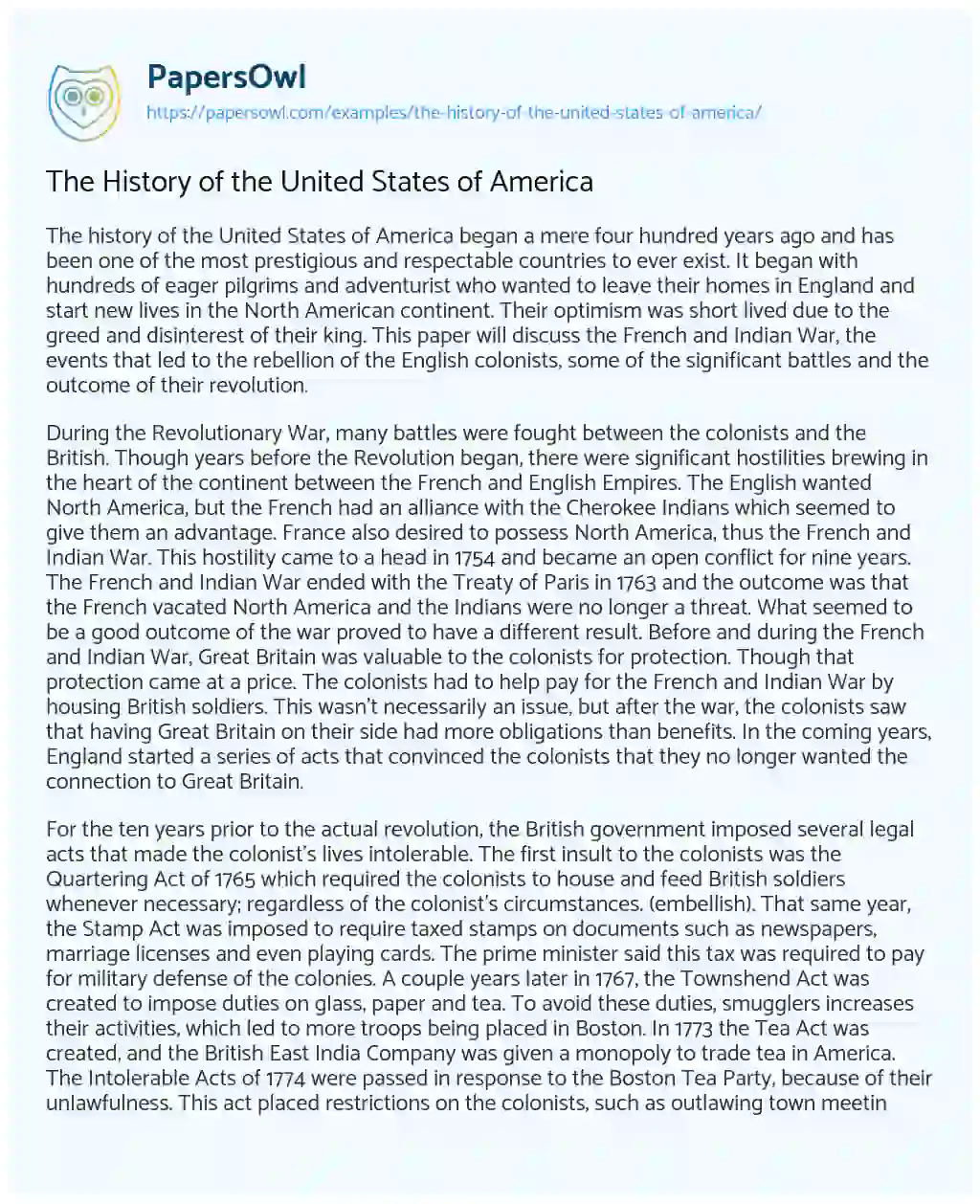 Essay on The History of the United States of America