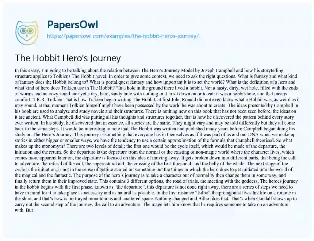 Essay on The Hobbit Hero’s Journey