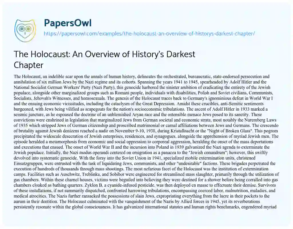Essay on The Holocaust: an Overview of History’s Darkest Chapter
