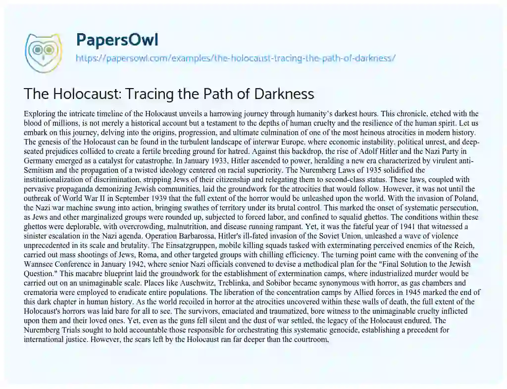 Essay on The Holocaust: Tracing the Path of Darkness