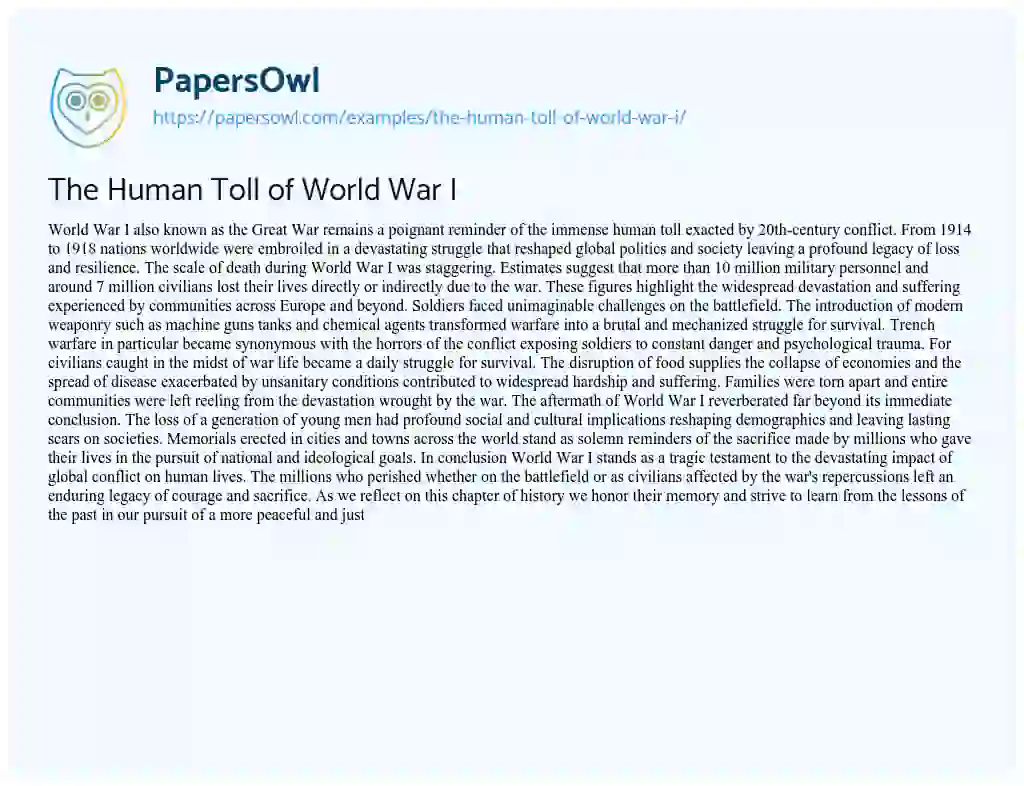 Essay on The Human Toll of World War i