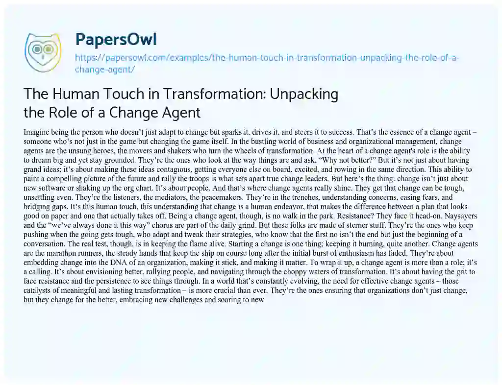Essay on The Human Touch in Transformation: Unpacking the Role of a Change Agent