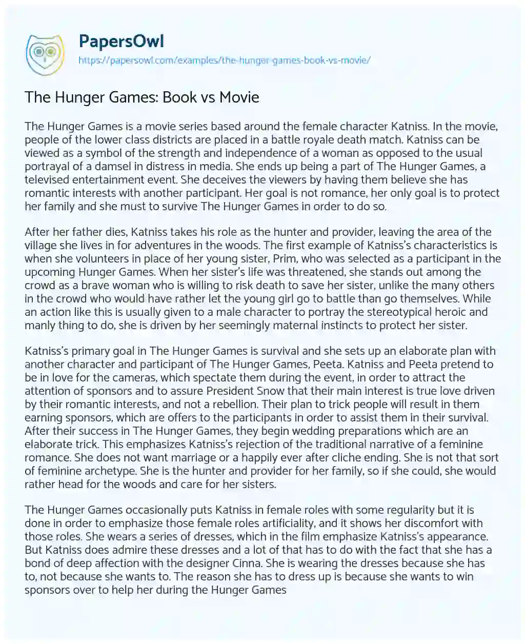Essay on The Hunger Games: Book Vs Movie