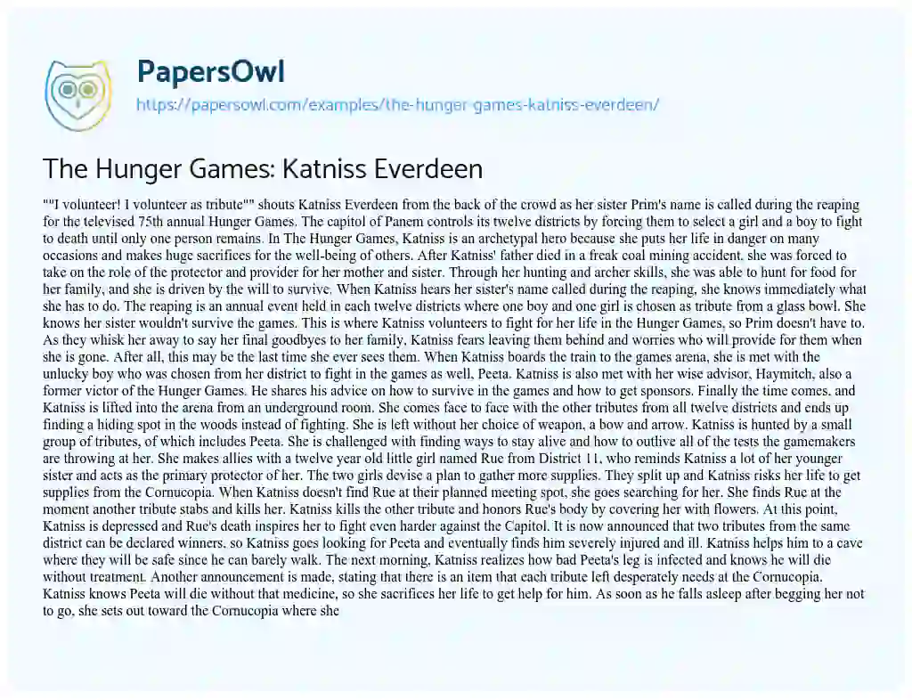 Essay on The Hunger Games: Katniss Everdeen
