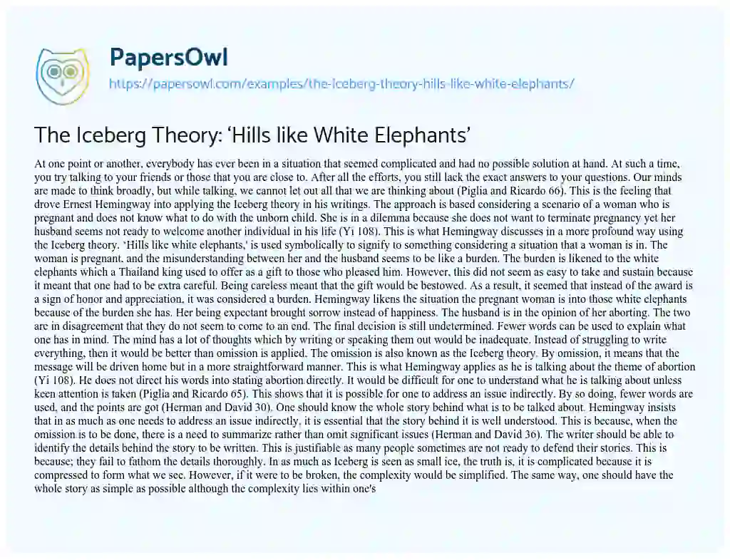 Essay on The Iceberg Theory: ‘Hills Like White Elephants’