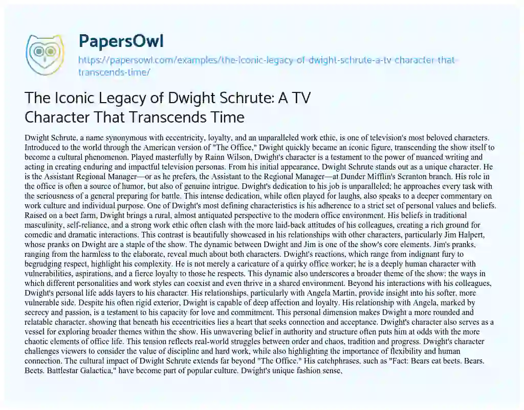 Essay on The Iconic Legacy of Dwight Schrute: a TV Character that Transcends Time