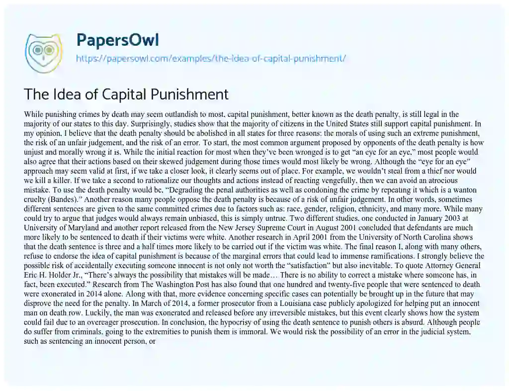 Essay on The Idea of Capital Punishment