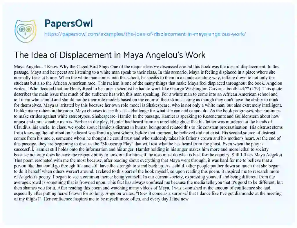 Essay on The Idea of Displacement in Maya Angelou’s Work