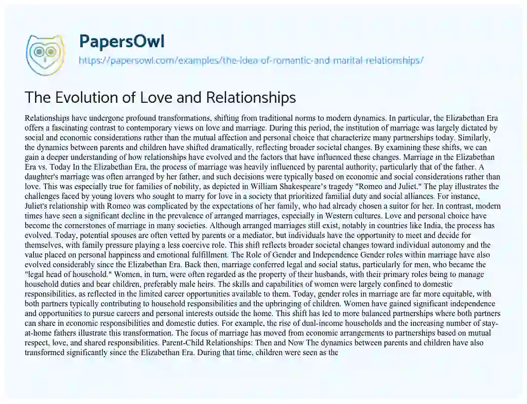 Essay on The Idea of Romantic and Marital Relationships