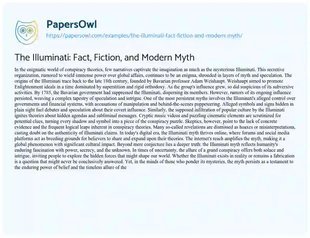 The Illuminati: Fact, Fiction, And Modern Myth - Free Essay Example 