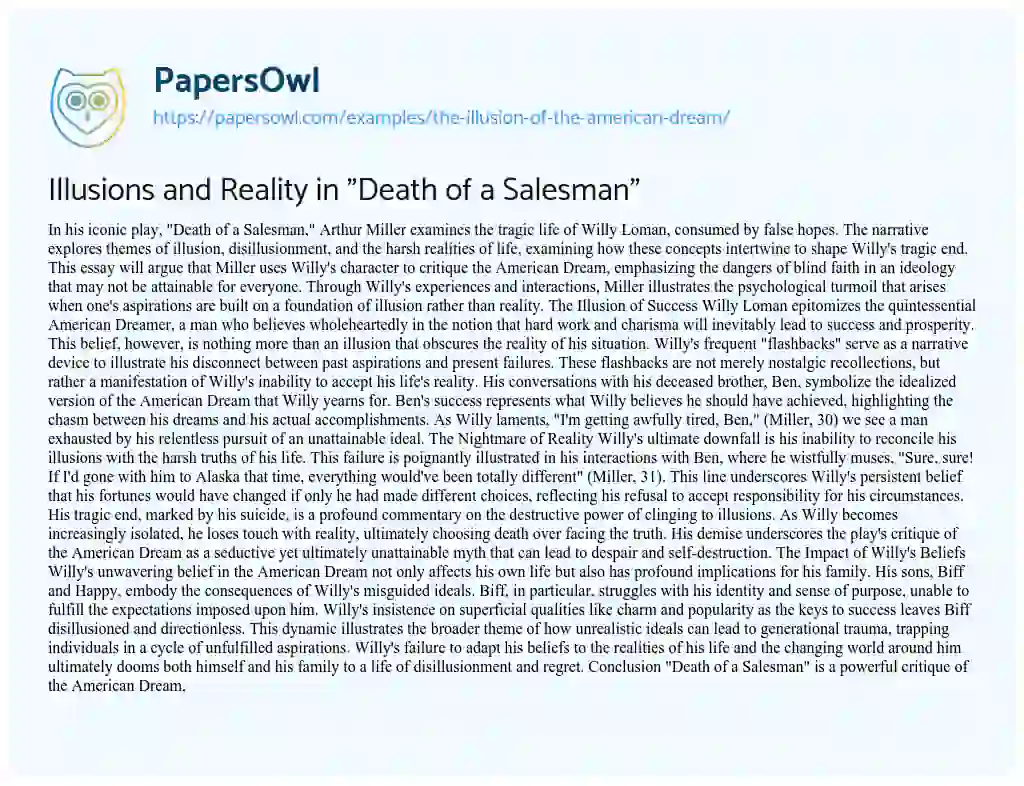 Essay on The Illusion of the American Dream