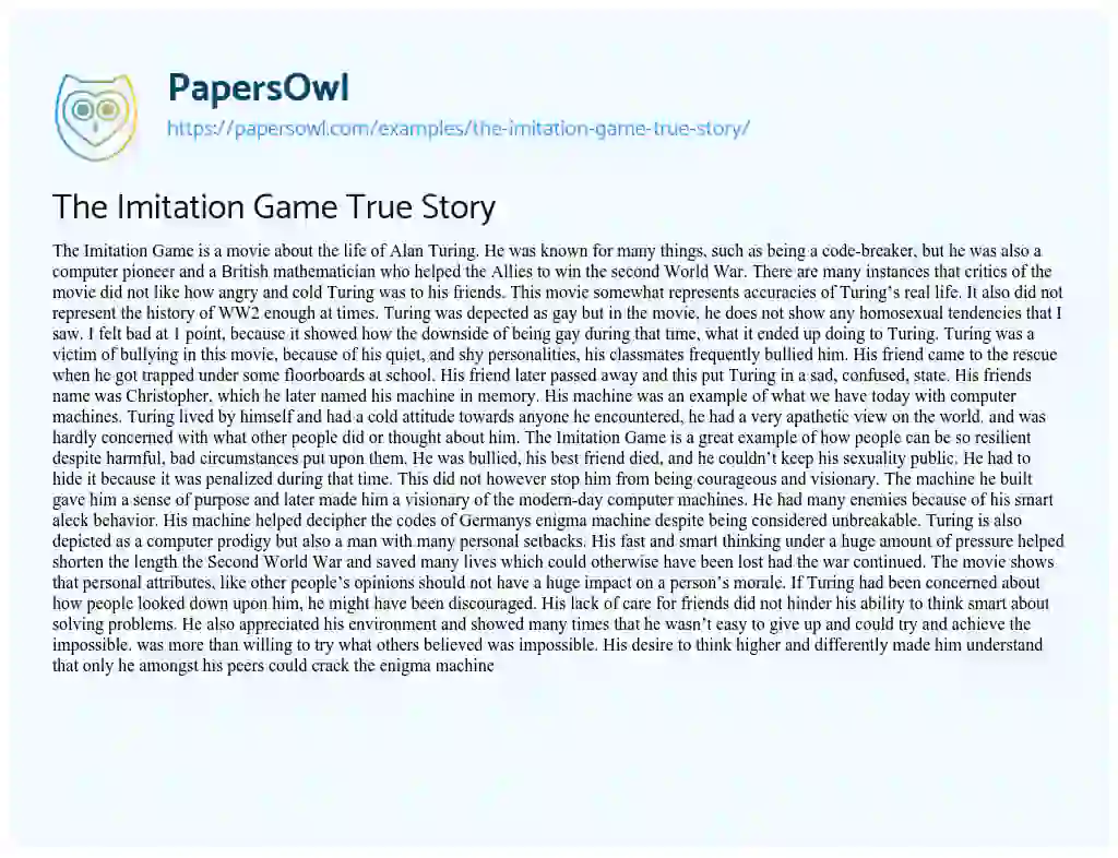 Essay on The Imitation Game True Story