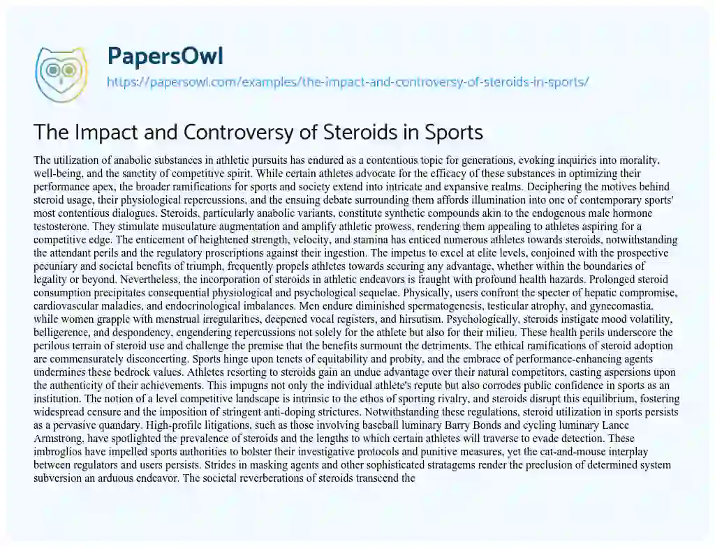 Essay on The Impact and Controversy of Steroids in Sports