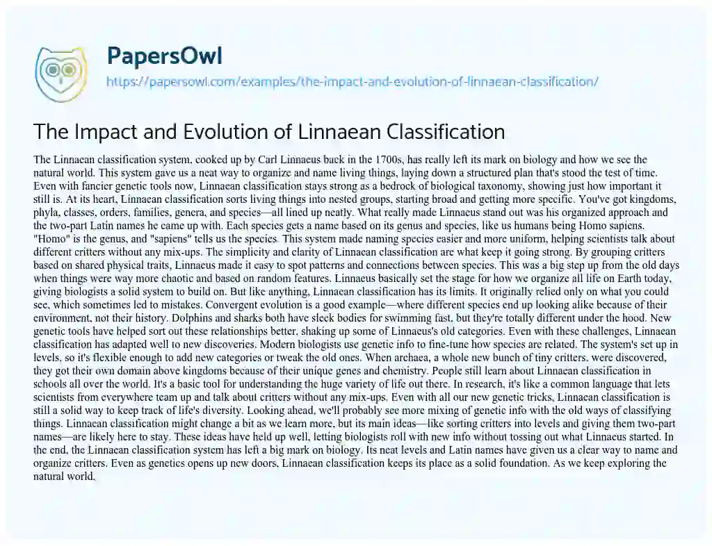 Essay on The Impact and Evolution of Linnaean Classification