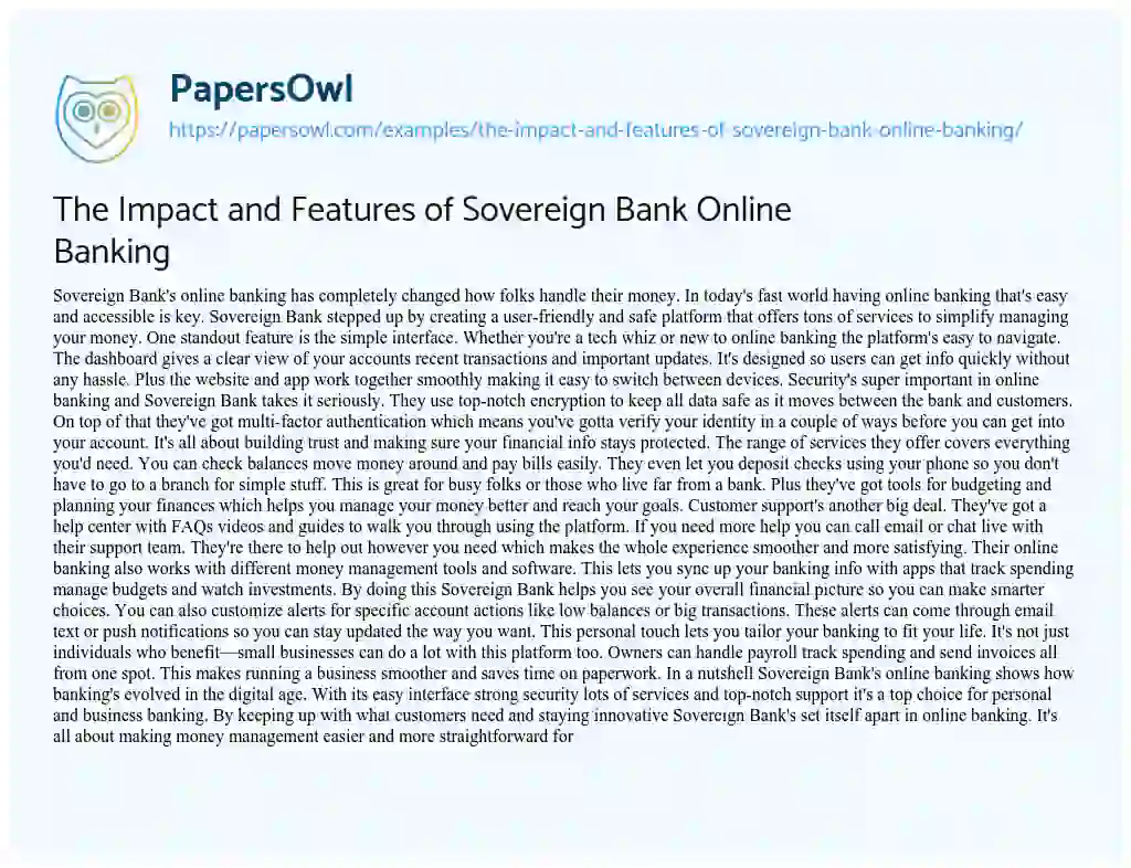 Essay on The Impact and Features of Sovereign Bank Online Banking