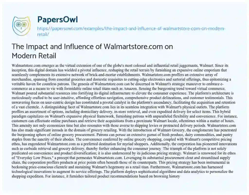 Essay on The Impact and Influence of Walmartstore.com on Modern Retail