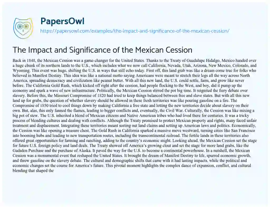 Essay on The Impact and Significance of the Mexican Cession