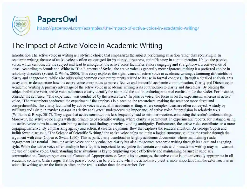 Essay on The Impact of Active Voice in Academic Writing