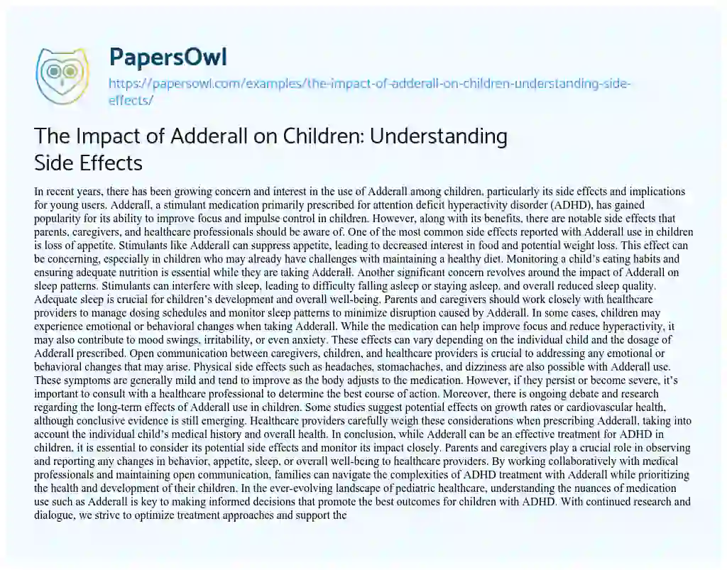 Essay on The Impact of Adderall on Children: Understanding Side Effects