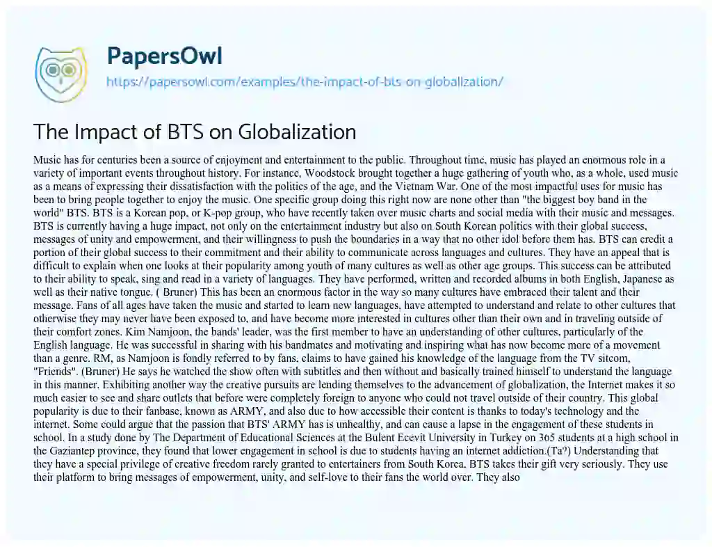 The Impact of BTS on Globalization essay