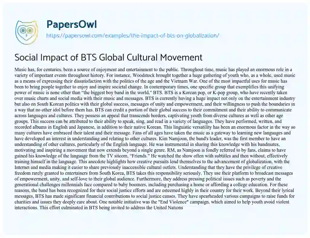 Essay on The Impact of BTS on Globalization