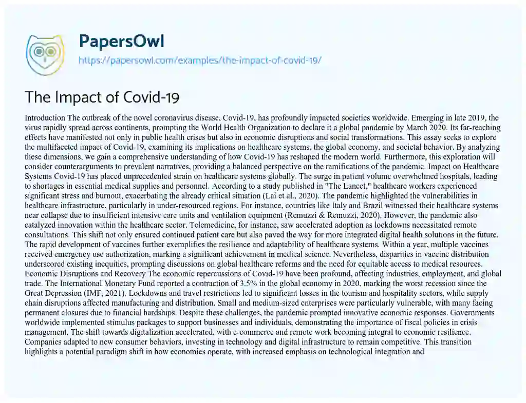Essay on The Impact of Covid-19