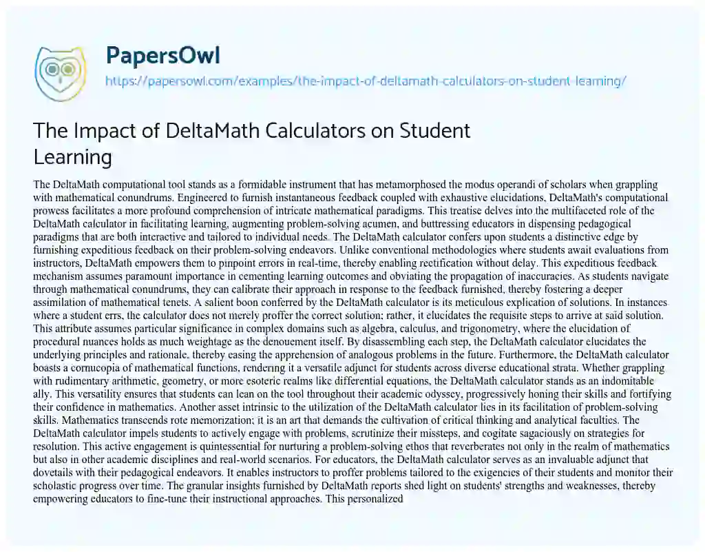 Essay on The Impact of DeltaMath Calculators on Student Learning