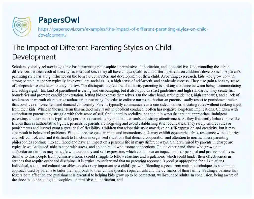 Essay on The Impact of Different Parenting Styles on Child Development