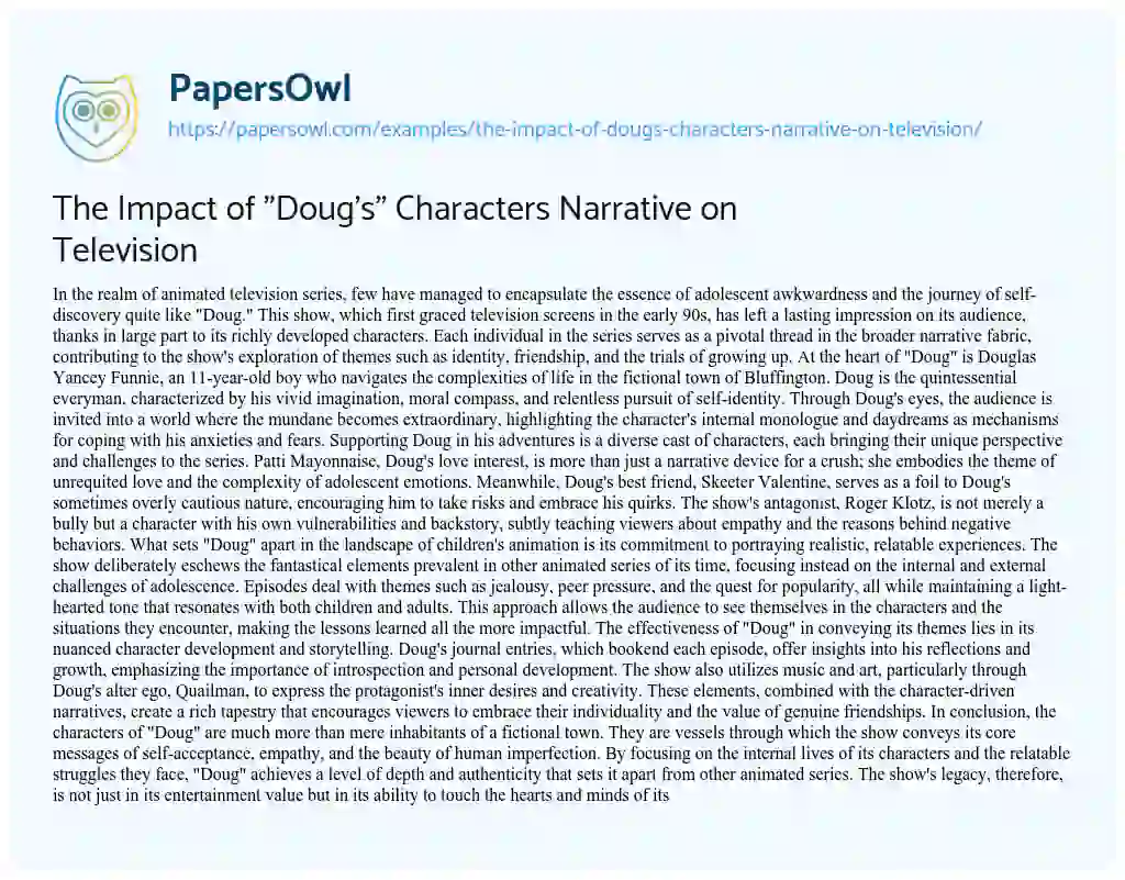 Essay on The Impact of “Doug’s” Characters Narrative on Television