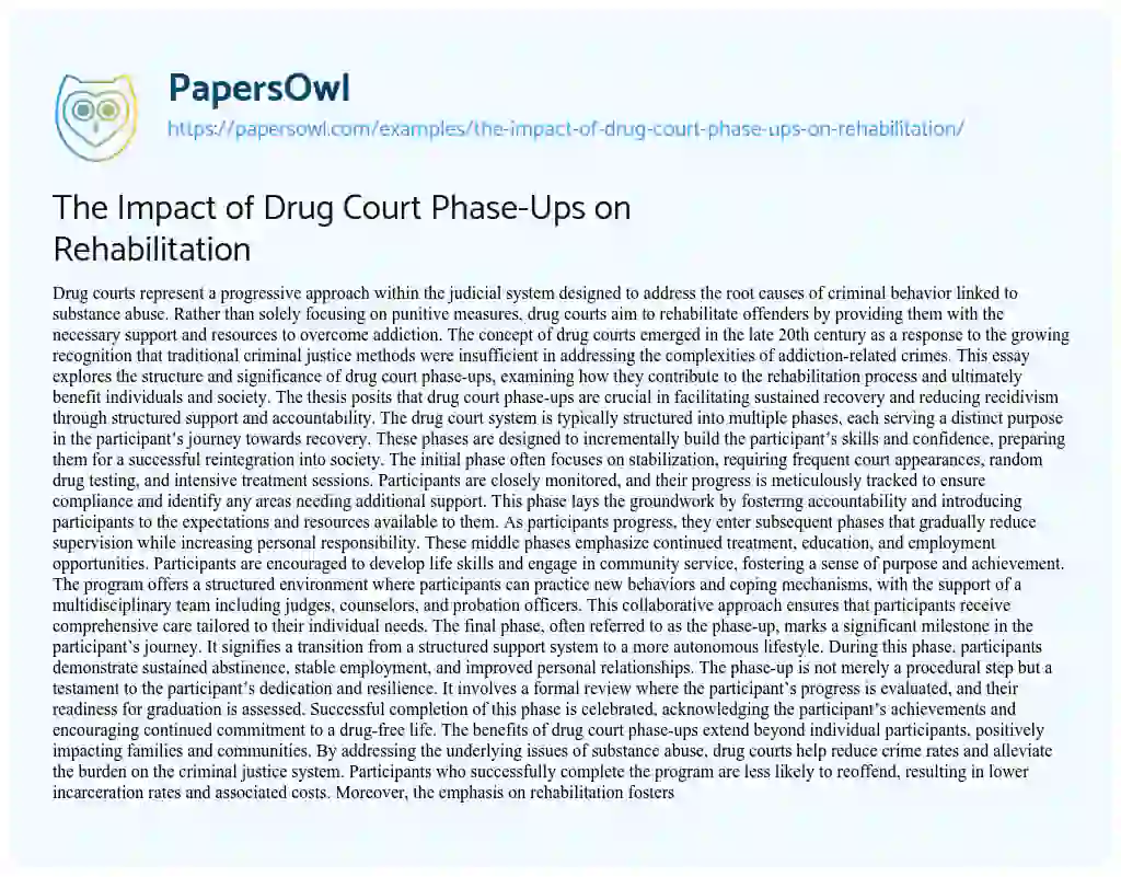 Essay on The Impact of Drug Court Phase-Ups on Rehabilitation