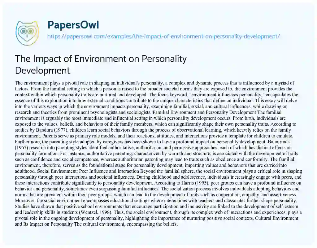 Essay on The Impact of Environment on Personality Development