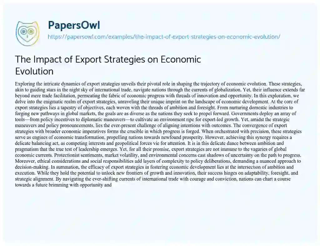 Essay on The Impact of Export Strategies on Economic Evolution