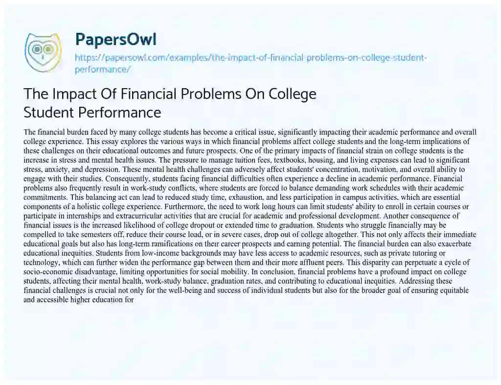 Essay on The Impact of Financial Problems on College Student Performance