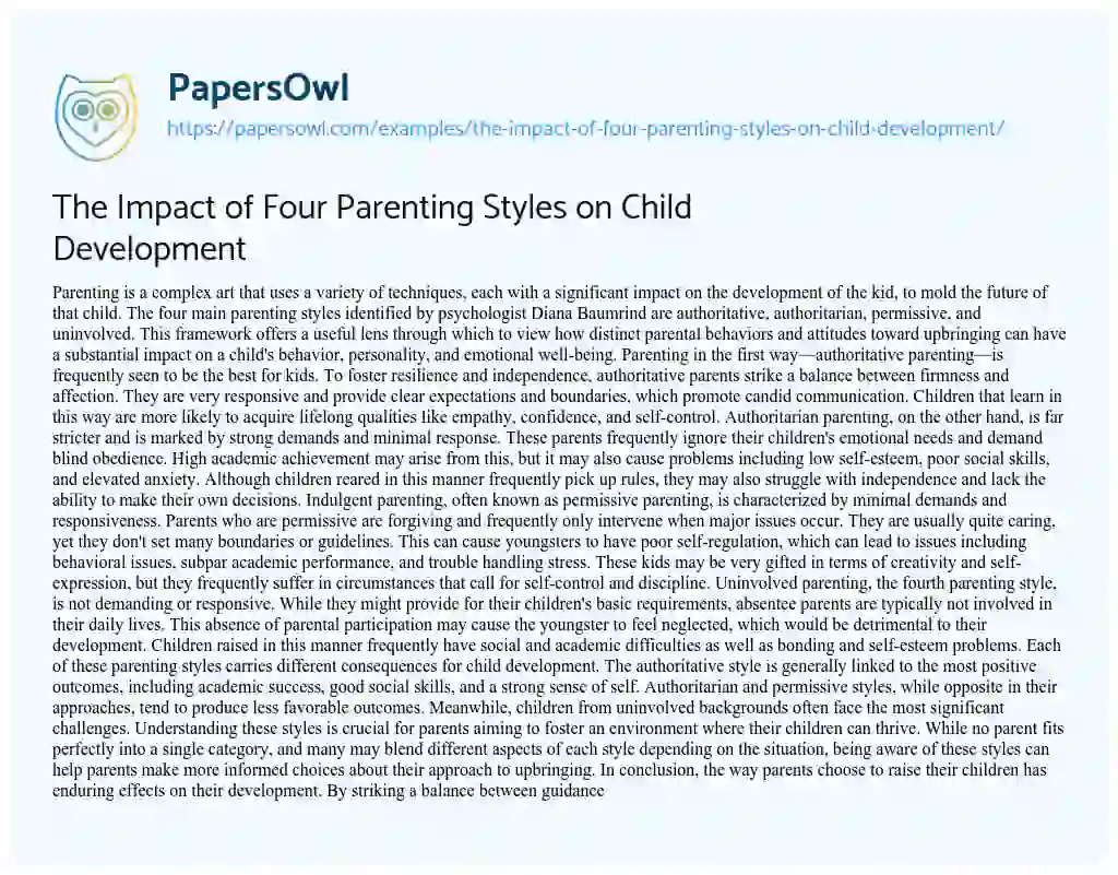 Essay on The Impact of Four Parenting Styles on Child Development
