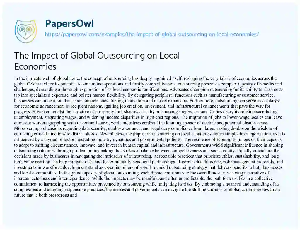 Essay on The Impact of Global Outsourcing on Local Economies