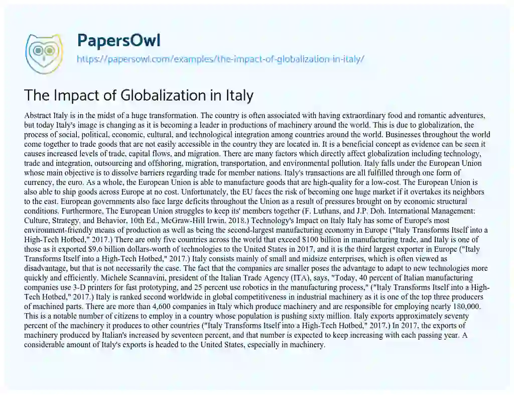 Essay on The Impact of Globalization in Italy